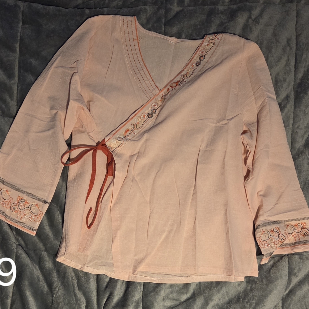 Embroidered Wrap Top - Pink